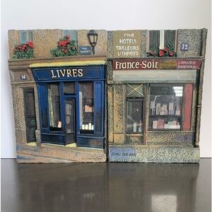 CHIU TAK HAK Paris Street 3D Store Fronts Textured Wall Tile Plaques Set x 2